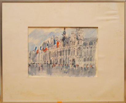 null Pierre PAGES (1933)
"La mairie de Paris"
Aquarelle et encre sur papier daté...
