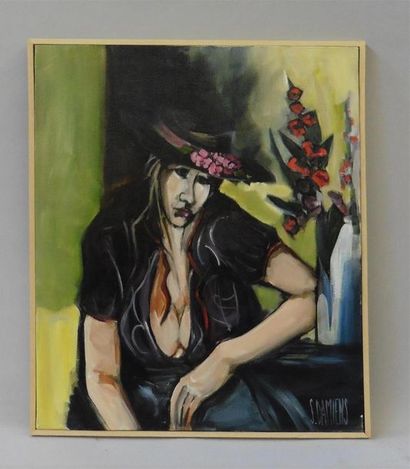 null Serge DAMIENS (25 décembre 1954)
« Elle et ses fleurs »
Acrylique sur toile...