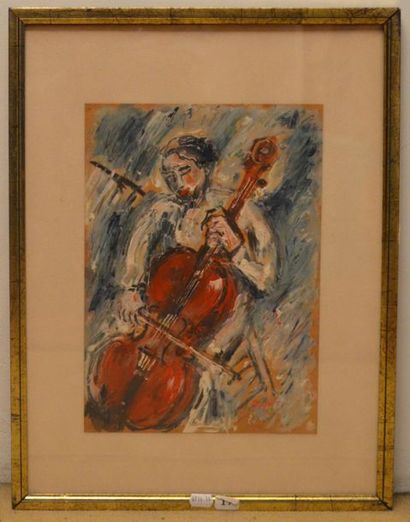 null Alain CAPISI (born in 1923) "Cellist" Acrylic on paper signed lower right 
Sight...