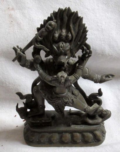 null Indian School "Mating Scene" Bronze subject with patina medal - Tantric Art...