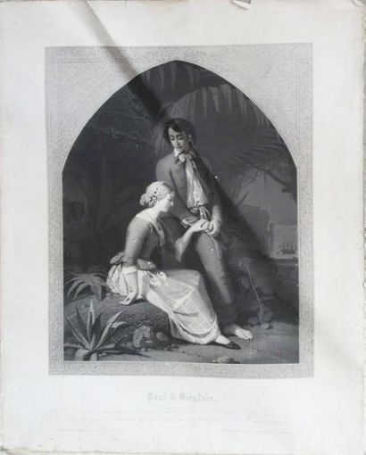 null Gravure en noir et blanc "Paul et Virginie" (non encadrée) - 82 x 64 cm (pl...