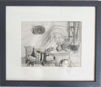 null Attributed to Willy EISENSCHITZ (1889-1974) "Scène d'intérieur" Pencil and charcoal...