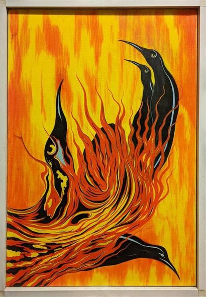 null AUBIAN ( XXth)
"Birds on fire"
Oil on canvas.
93 x 60 cm...
