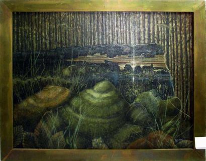 null Patrick RACAPE (XXth) "Les coquillages surréalistes" Oil on canvas signed lower...