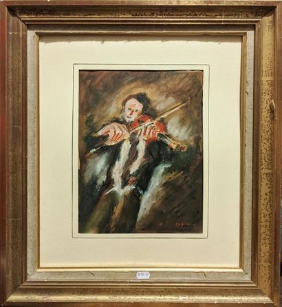 null Alain CAPISI (born in 1923) "Violinist" Oil on cardboard signed lower right...