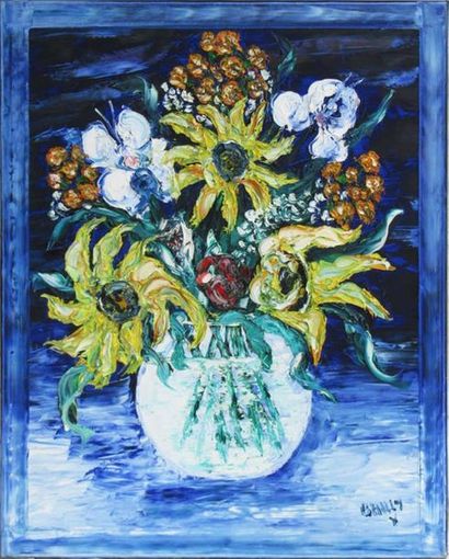 null Yvon BAILLY (XXè) "Vase of flowers" Oil on canvas signed lower right - 100 X...