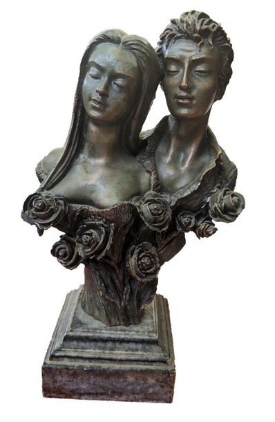 null Modern school "Les Amoureux" Subject in patinated plaster - Ht: 31 cm