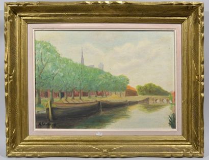 null A. LESTURGEZ (XXth)
"Bord de canal"
Oil on canvas signed lower left
37 x 50...