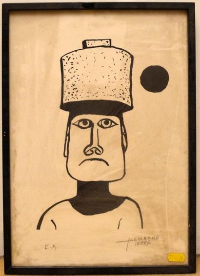null Pierre DEMARNE (1924-1999)
«Moaï aux yeux» 
Lithographie en noir signée en bas...