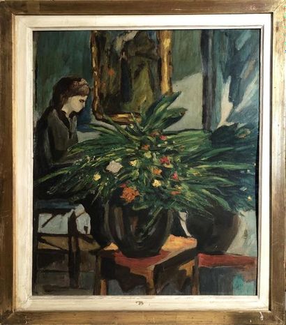 null Paul ACKERMANN (1908-1981)
"Woman with flower vase"
Oil on cardboard.
Dims:...