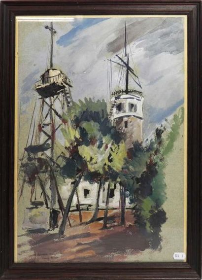 null Robert NALY (1900 - 1983) : "Le moulin de la Galette" Watercolour and gouache...