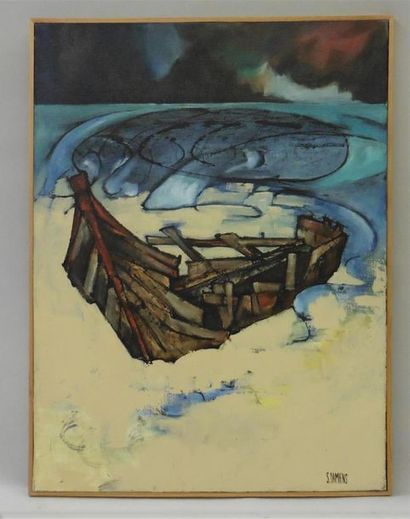 null Serge DAMIENS (25 décembre 1954)
« La Barque »
Acrylique sur toile signée en...