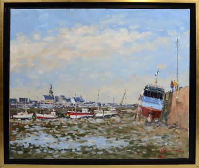 null Guy LEGENDRE (né en 1946) "Port de Roscoff" Huile sur toile signée en bas à...