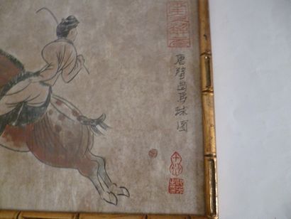 null Painting of a horse and its rider galloping symbol of movement and power with...