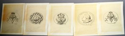 null Continuation of five pencil sketches on tracing paper of the Medal of the 18th...