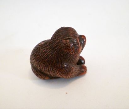null Beautiful Netsuke well patinated in boxwood, from a funny sitting puppy with...