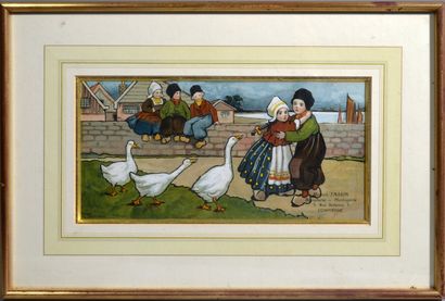 null Ethel PARKINSON (1868-1957)

"Children and geese"

Lithograph in color signed...