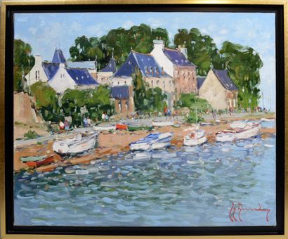 null Guy LEGENDRE (né en 1946) "L'île aux Moines" Huile sur toile signée en bas à...