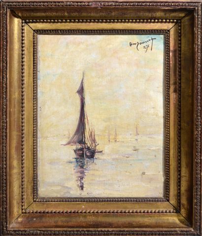 null Early 20th century FRENCH school

"Sailboat at sunrise"

Oil on canvas marouflaged...