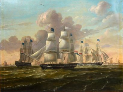 null HOLLAND SCHOOL circa 1800

"The entry of three Dutch ships into a port".

Oak...