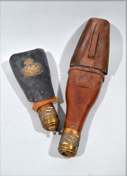 null Pair of pistol scabbards, with two-part black and brown leather case on two...