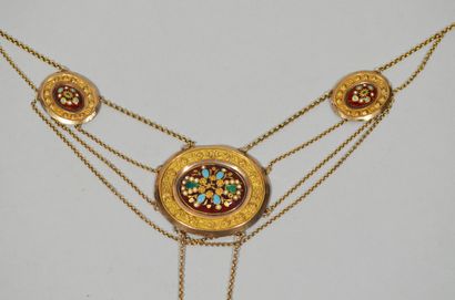 null SLAVE NECKLACE in 18K (750/1000) yellow gold, enamel and glass with jaseron...