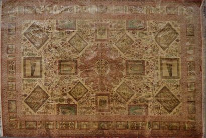 null IRAN, Ghoum

Important hand-knotted silk RUG decorated with temples, vases in...