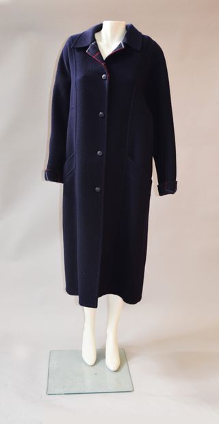 null BURBERRYS - Long blue wool coat with check interior - Size 40