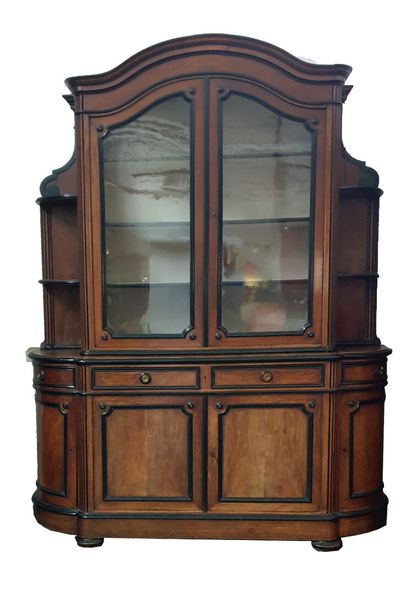 null TWO BODY PRESENTATION KITCHEN in walnut and moulded and carved blackened wood,...