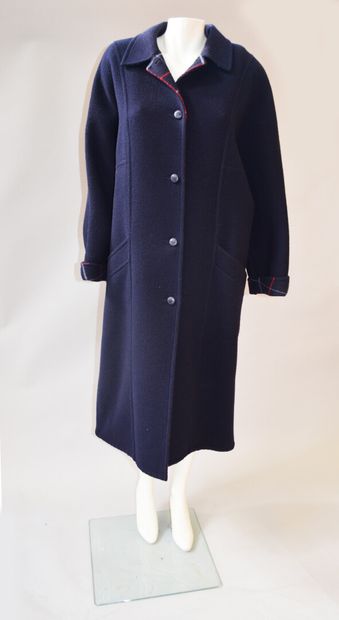 null BURBERRYS - Long blue wool coat with check interior - Size 40
