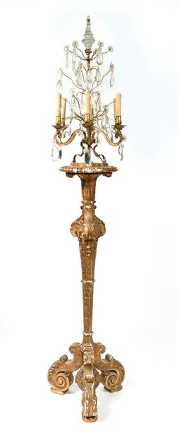 null LARGE GIRANDOLE in wrought iron partially gilded lighting with 6 arms of light,...