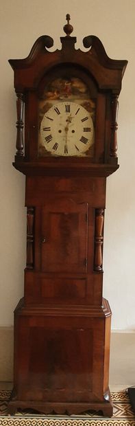 null Important PARQUET CLOCK in solid molded mahogany, the upper part decorated with...