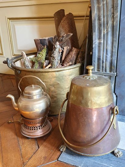 null Collection of antique YELLOW and RED COPPER including: large cauldron, stove...