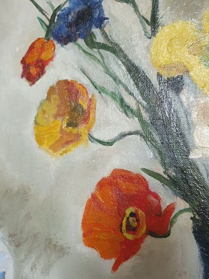 null Piet VAN WIJNGAERDT (Amsterdam 1873 - 1964)

"Vase of poppies and daisies".

Oil...