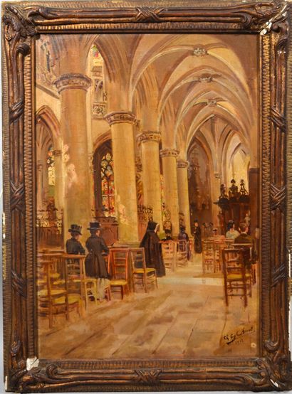 null Charles Eugène BUNEL (1863 - ?)

"Intérieur d'église animée"

Huile sur toile...