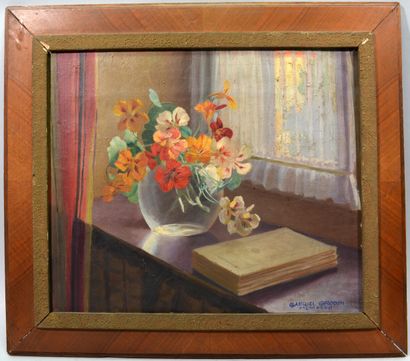 null Gabriel Charles GIRODON (1884-1941) 

« Livre et vase de fleurs au bord d'une...