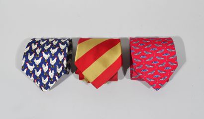 null Lot de trois cravates en soie de marque Georges Blanc à décor de coq, Canova...