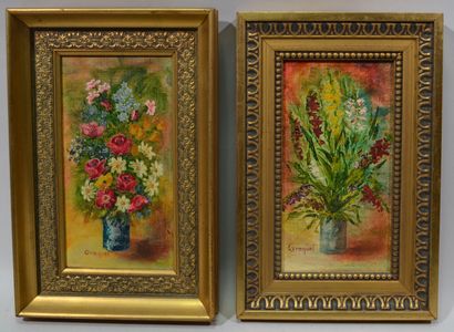 null GREQUET (XXe) 

« Bouquet de fleurs » 

Deux huiles sur toiles signées en bas...