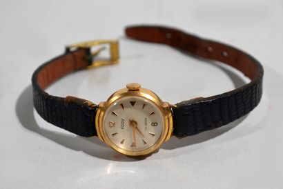 null KODY - Montre bracelet de dame, le boitier rond en or jaune 18 K (750/oo) à...
