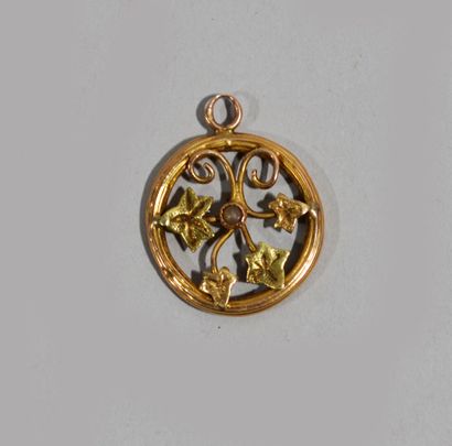 null Two-tone 18 K (750/oo) gold pendant with ivy leaves and interlacing design -...