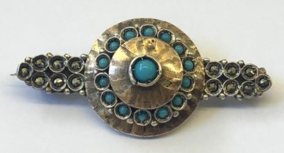 null Silver BOCHE with central decoration of a dome set with turquoises, flanked...