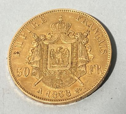 null Pièce de 50 francs en or, Napoléon III tête nue, Empire Français 1858 A.