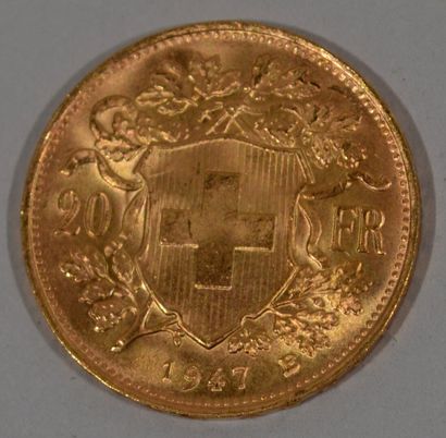 null Une pièce de 20 Francs or Suisse 1947 - Poids : 6,46 g