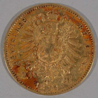 null One 20 ReichMark German gold coin Ludwig II 1873 - Weight : 7,96 g (stains)