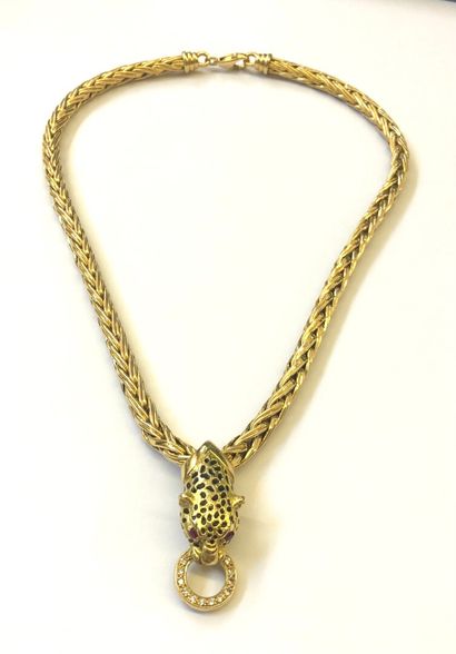 null NECKLACE in 18K (750/1000th) yellow gold, pendant showing a panther's head with...