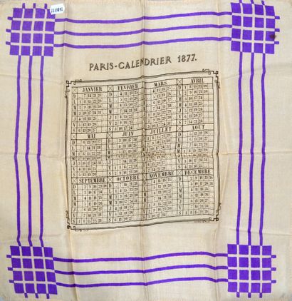 null Mouchoir en soie représentant le calendrier de Paris 1877.

(Tache)

40 x 35...
