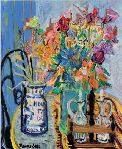 Maurice EMPY Vase de fleurs Huile sur toile signée en bas à gauche 65 x 54 cm