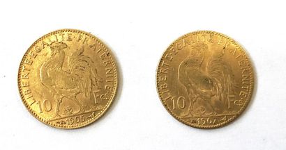 null Reunion de deux pièces en or de 10 francs dites Napoléon coq de chaplain 1907...