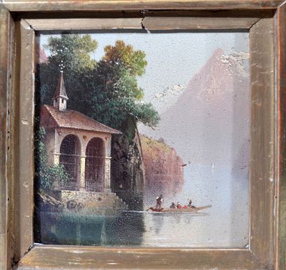 null Ecole française du XIXème siècle 

"La promenade en barque au bord d'une église...