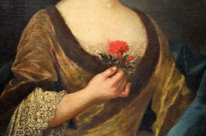 null Ecole française du XVIIIe siècle 

"Portrait de dame de qualité tenant un oeillet...